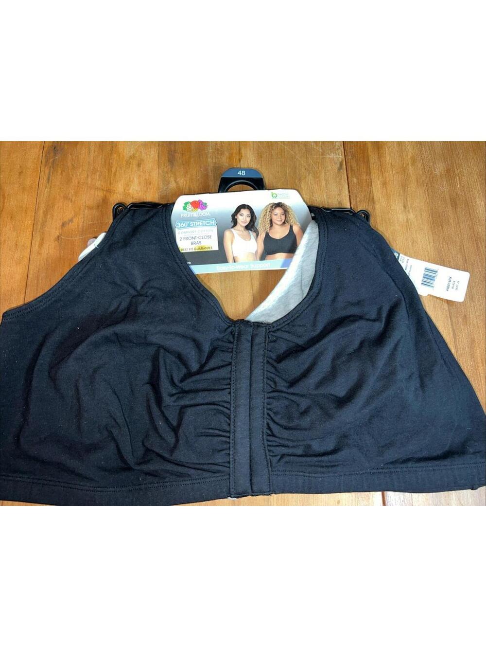Fruit Of The Loom 360 Stretch Front Close Bra Black & Gray 96014PK, New